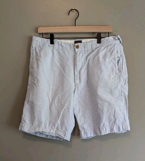 J.Crew Stanton Shorts Mens 33 Irish Linen Cotton Blend Blue 9" Inseam Flat Front